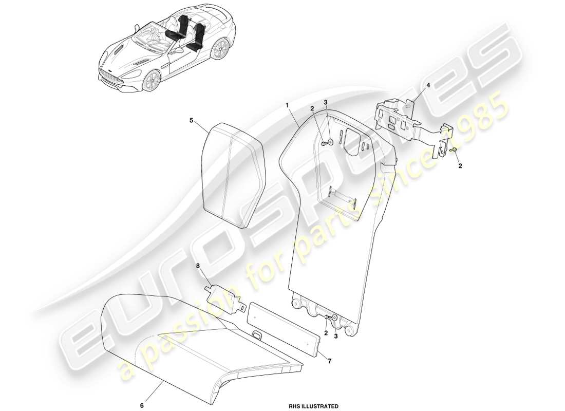 aston martin vanquish (2014) rücksitze, volante-teilediagramm