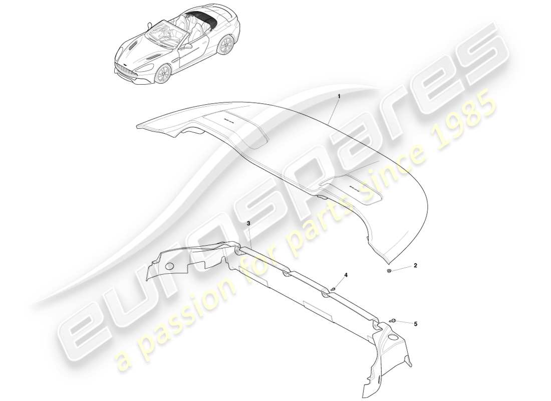 aston martin vanquish (2013) dachöffnungsverkleidung, volante-ersatzteildiagramm
