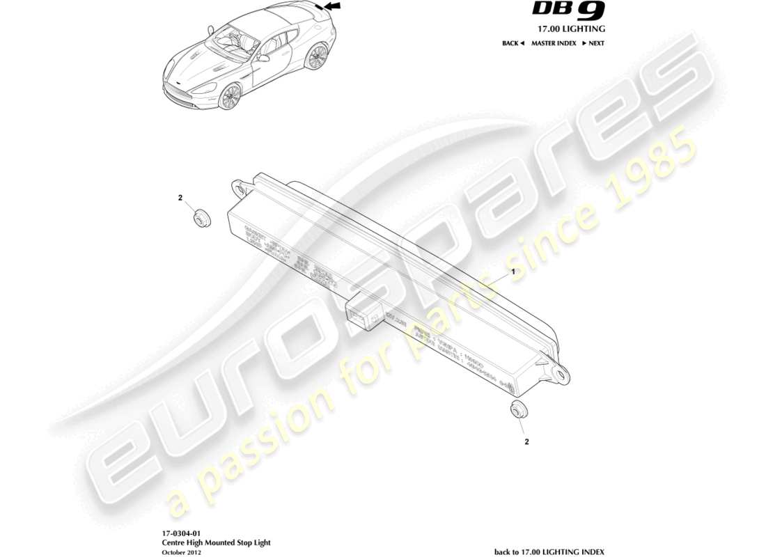 aston martin db9 (2016) ersatzteildiagramm für hoch montiertes bremslicht