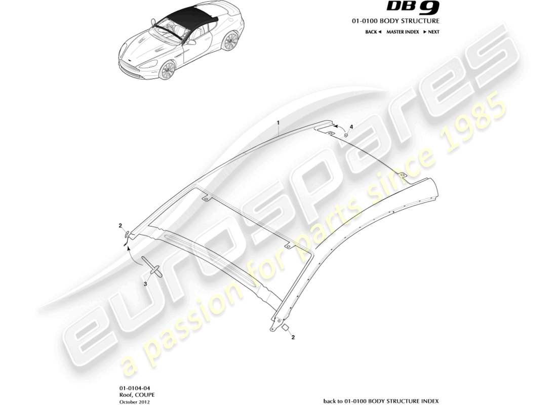 aston martin db9 (2013) dach, coupé-ersatzteildiagramm