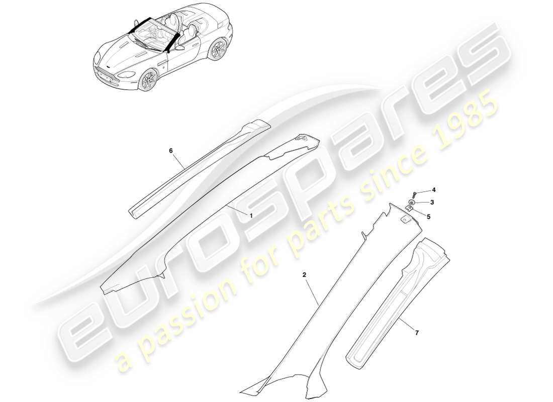 aston martin v8 vantage (2007) säulenverkleidung oben, roadster, ersatzteildiagramm