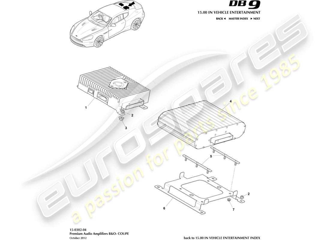 aston martin db9 (2016) verstärker, b&o, coupe-teilediagramm