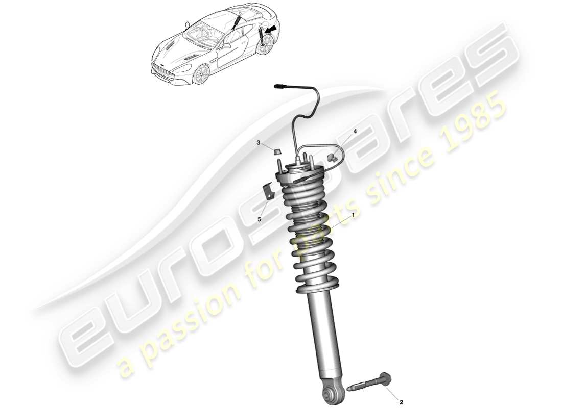 aston martin vanquish (2014) teilediagramm für hintere feder und dämpfer