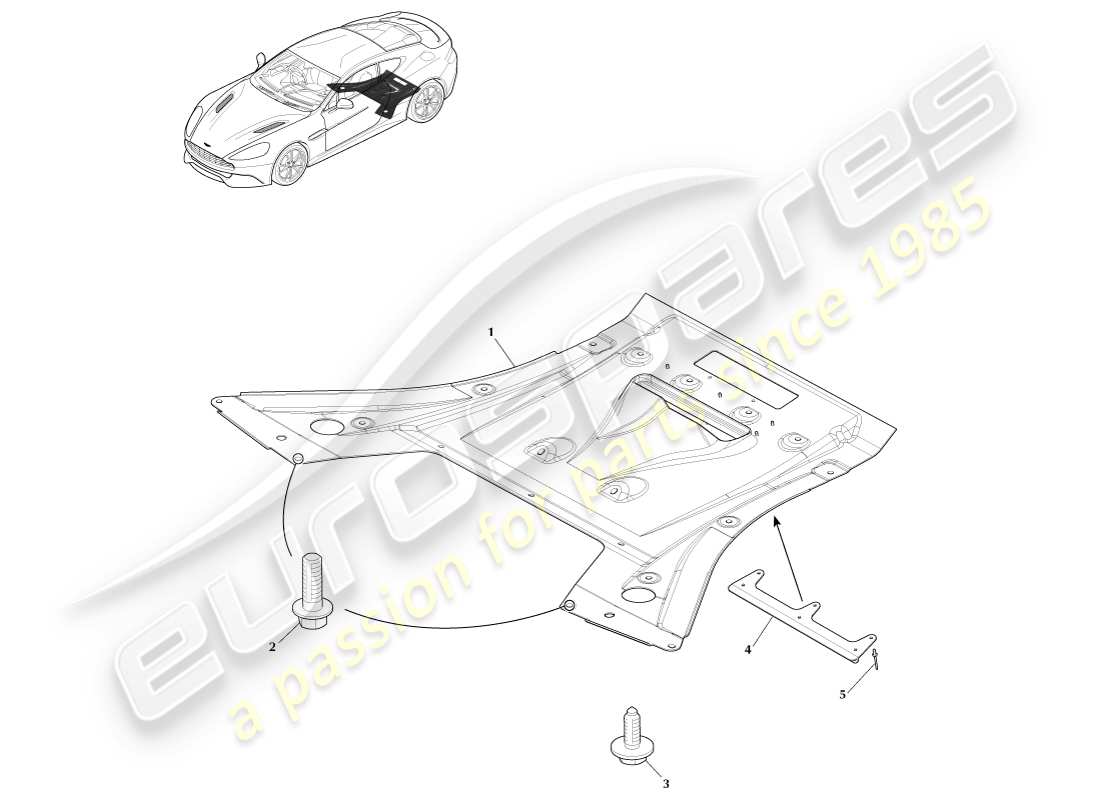 aston martin vanquish (2013) teilediagramm für die hintere unterbodenabdeckung, coupé