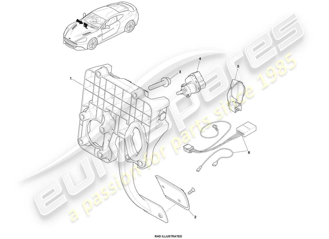 aston martin vanquish (2013) teilediagramm der bremsaktuatorbaugruppe