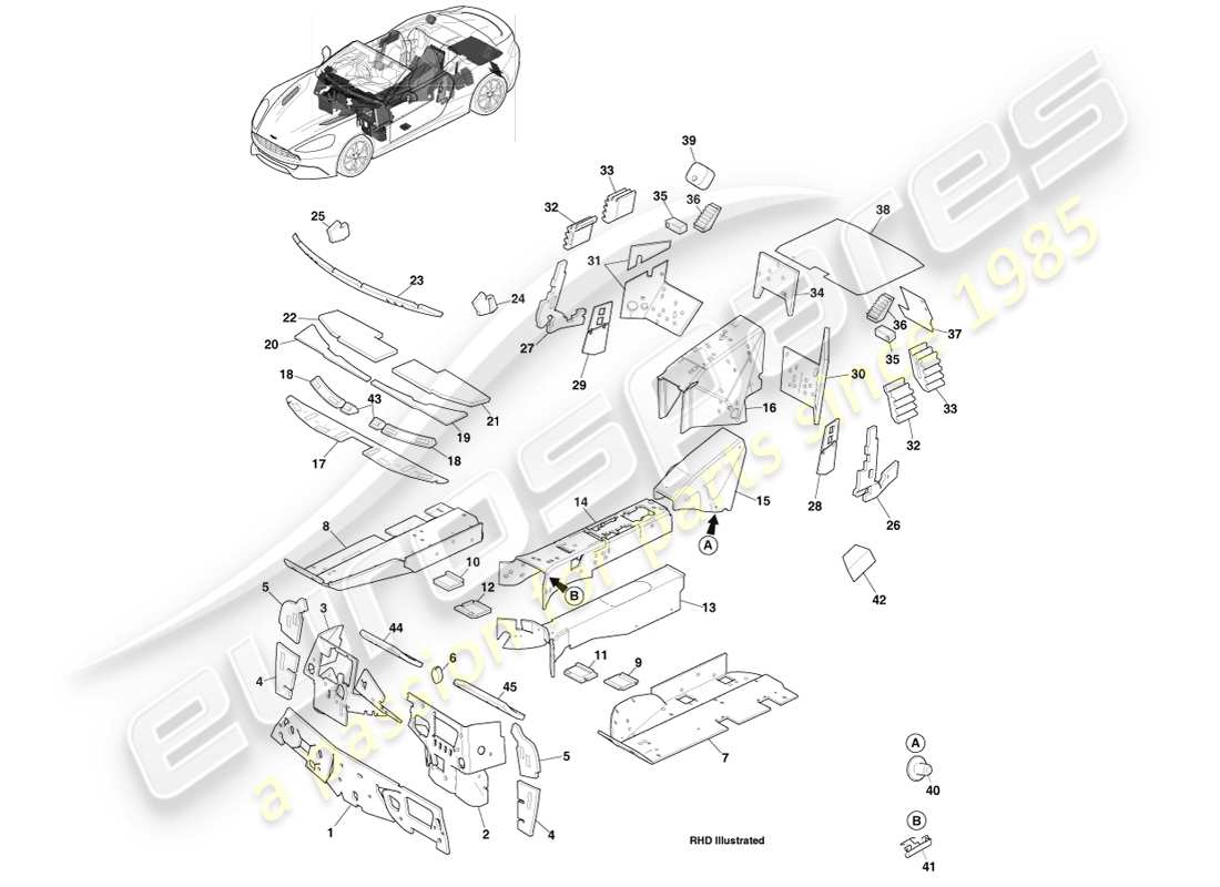 aston martin vanquish (2013) nvh-beläge, volante-ersatzteildiagramm