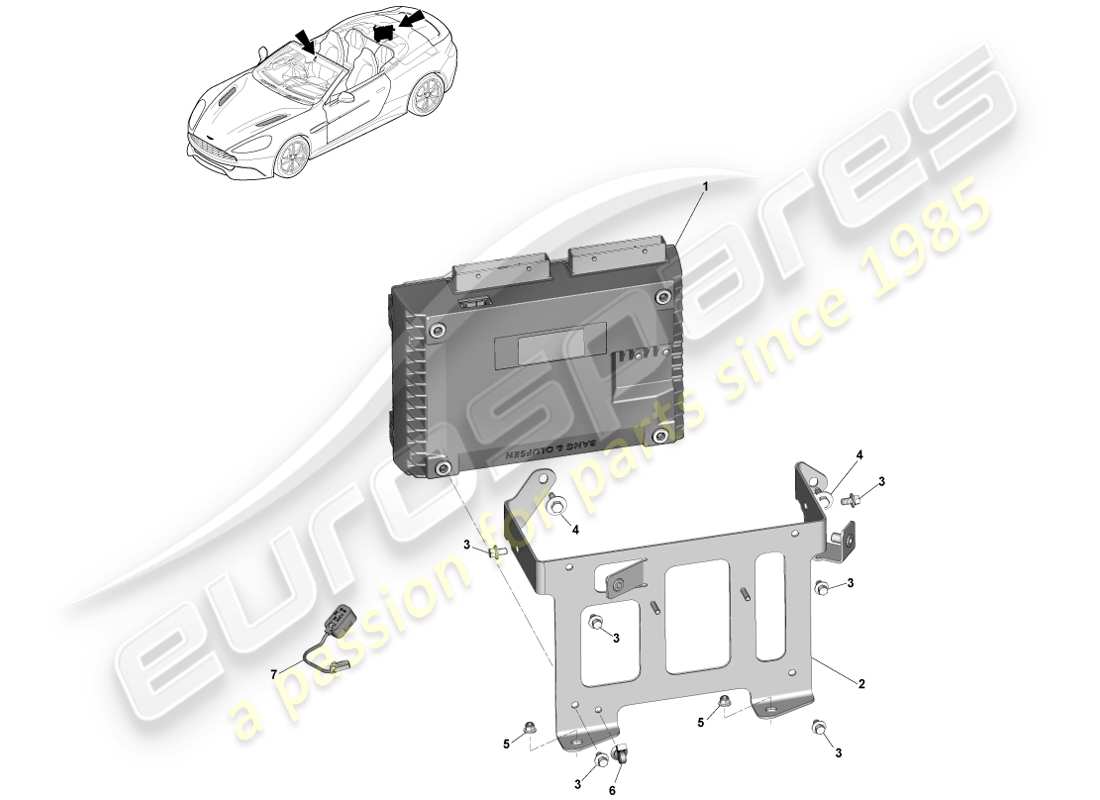 aston martin vanquish (2013) verstärker, b&o, volante-teilediagramm