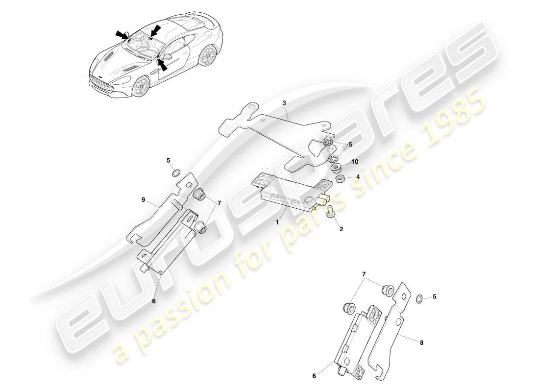 aston martin vanquish (2013) teilediagramm der radioantenne