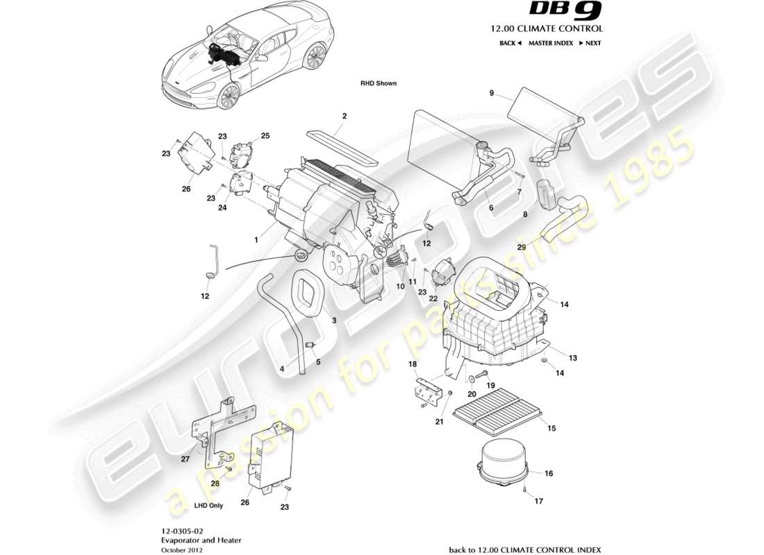 aston martin db9 (2017) teilediagramm der hlk-einheit