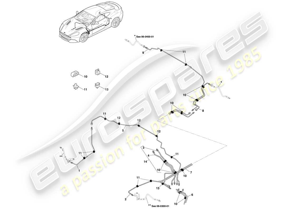 aston martin vanquish (2013) bremsleitungen und -schläuche, lhd-ersatzteildiagramm