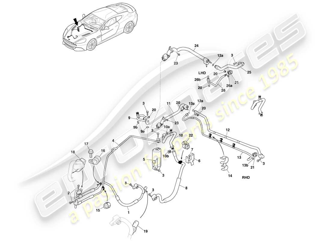 aston martin vanquish (2013) klimaanlagenleitungen, hfo1234yf gasteildiagramm