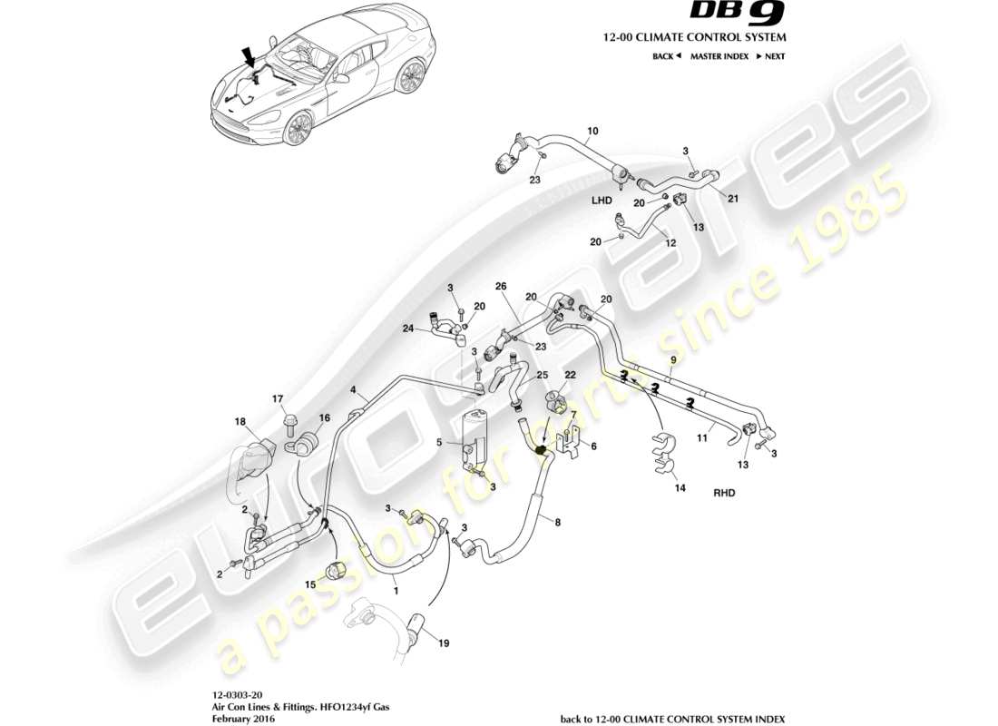 aston martin db9 (2015) klimaanlagenleitungen, hfo1234yf gasteildiagramm