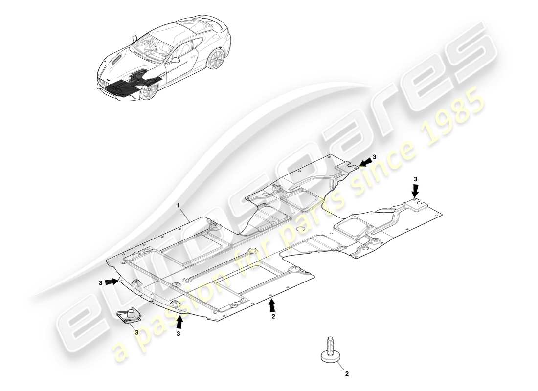 aston martin vanquish (2013) vordere unterbodenabdeckung, coupé-teilediagramm