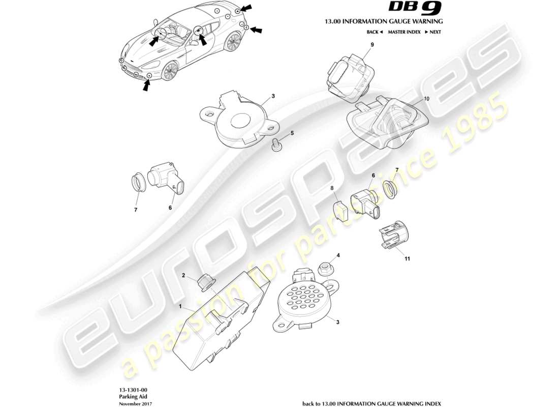 aston martin db9 (2016) parking aid ersatzteildiagramm