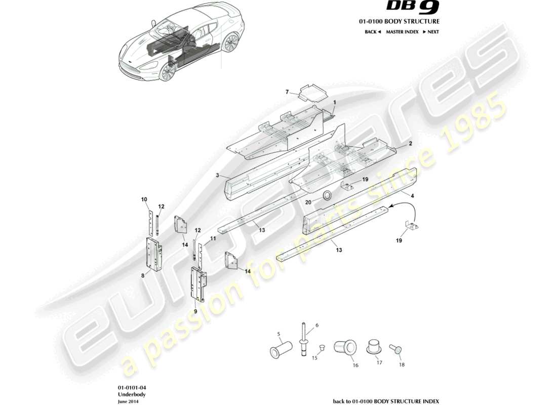 aston martin db9 (2015) unterboden-teilediagramm