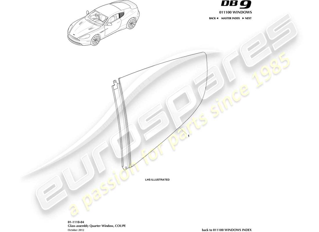aston martin db9 (2015) hinteres seitenfenster, coupé-teilediagramm