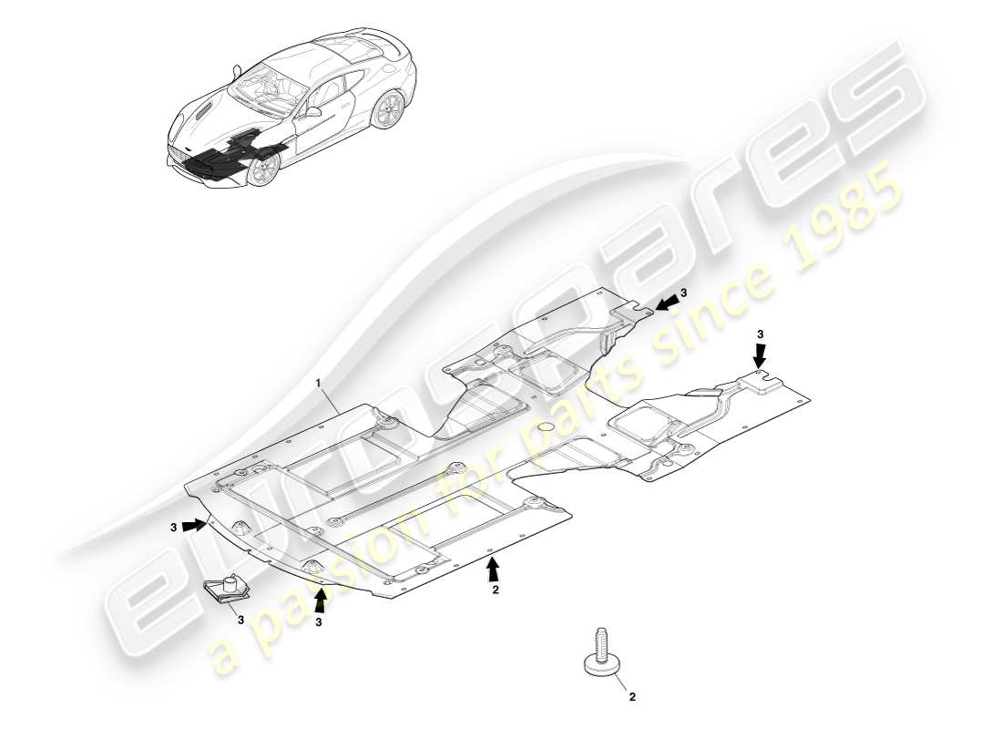 aston martin vanquish (2014) vordere unterbodenabdeckung, coupé-teilediagramm