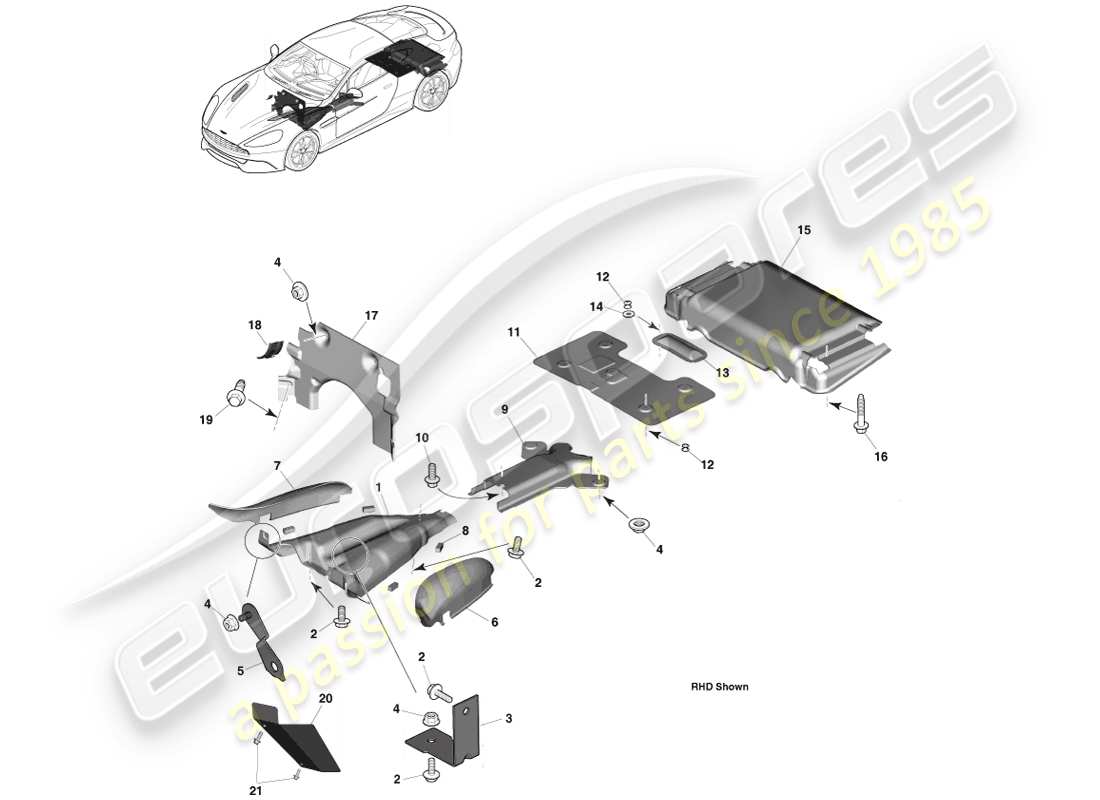 aston martin vanquish (2013) wärmedämmung, fahrzeug-einbauteildiagramm