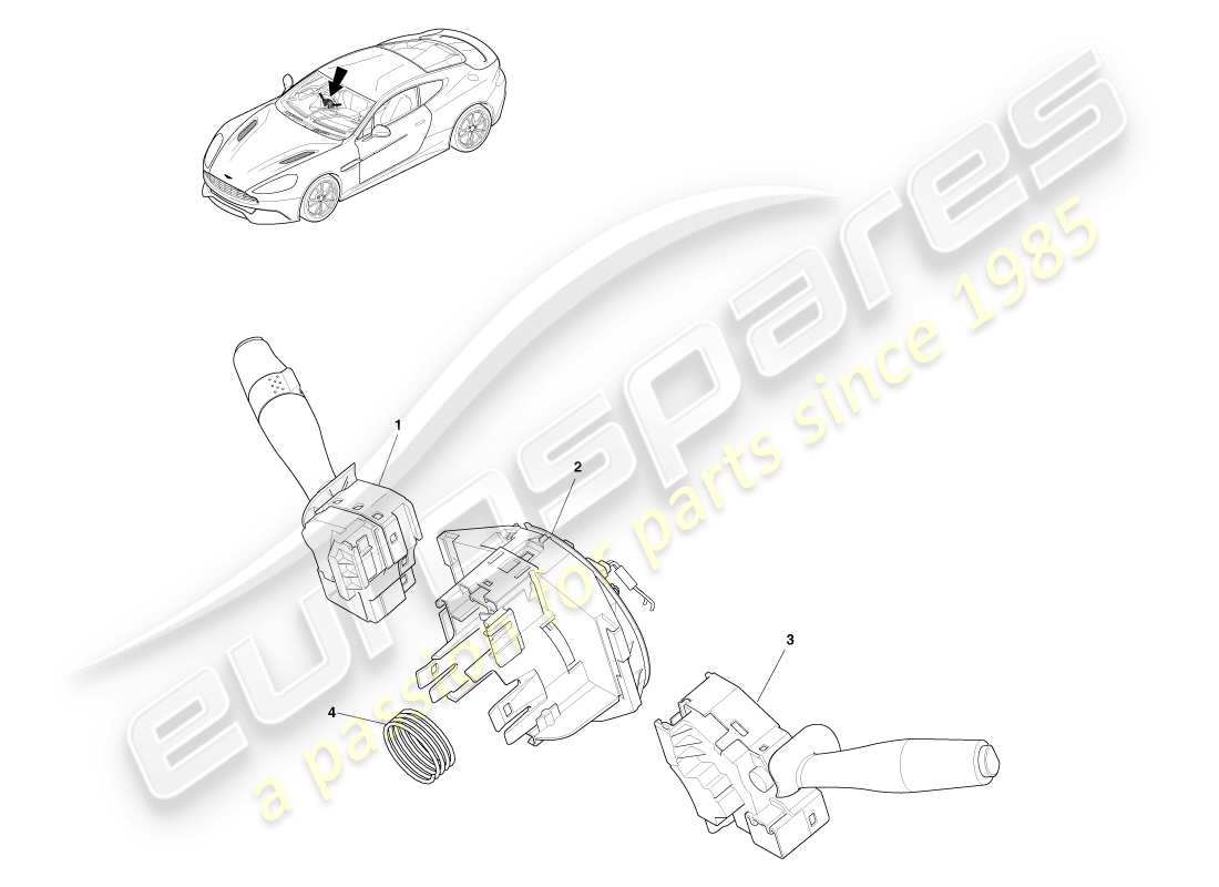 aston martin vanquish (2013) teilediagramm der lenksäulenschalterbaugruppe