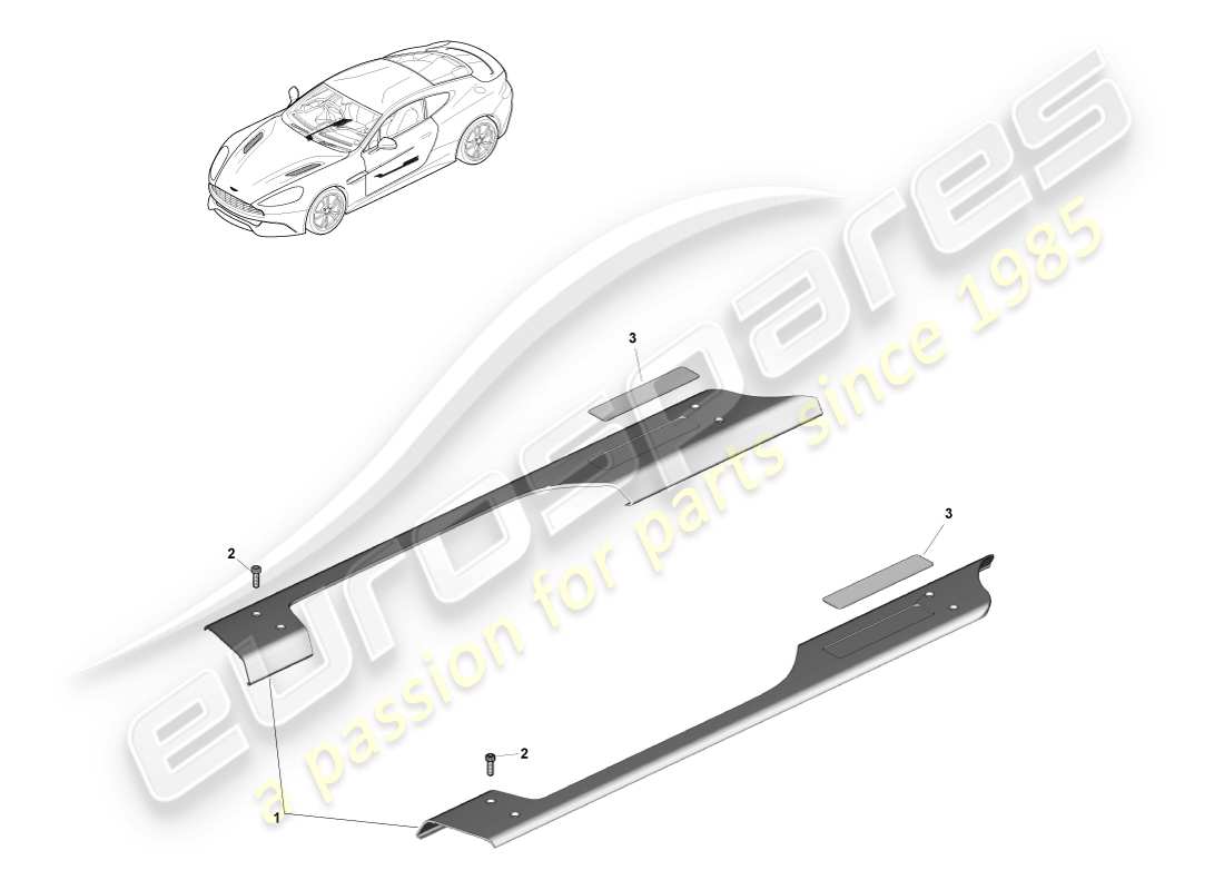 aston martin vanquish (2013) teilediagramm für schwellerverkleidung und verzierung