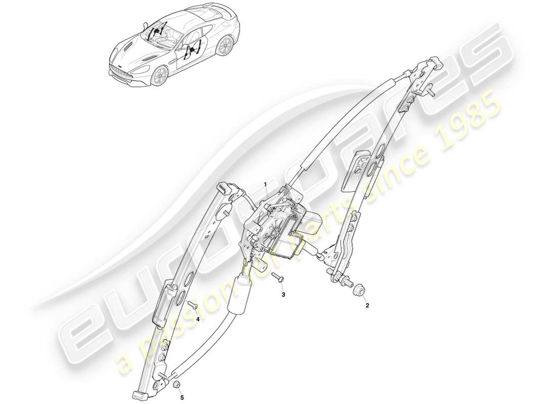aston martin vanquish (2013) teilediagramm für vorderen fensterheber