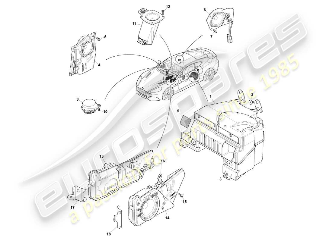 aston martin vanquish (2013) lautsprecher, b&o-teilediagramm