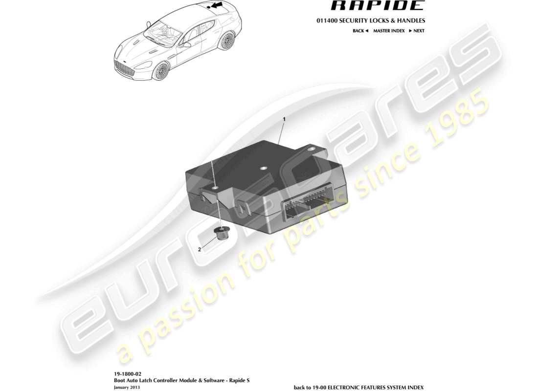aston martin rapide (2016) teilediagramm des auto-boot-lock-controllers