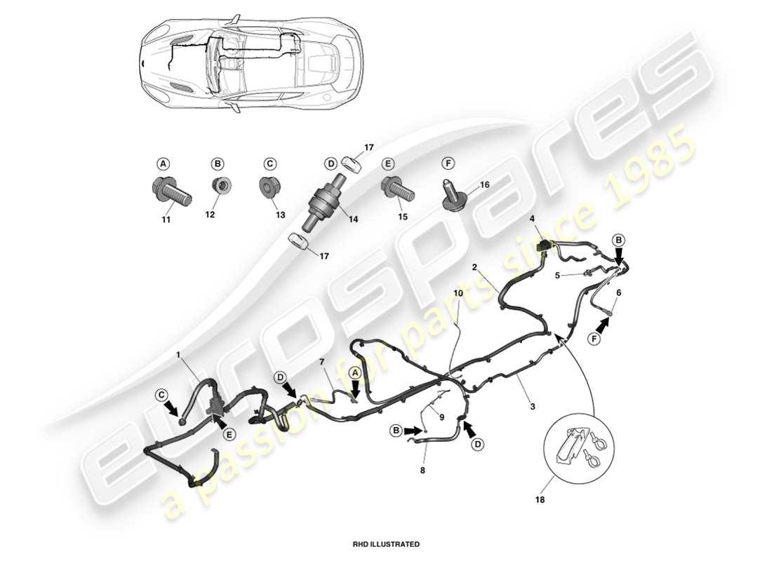 aston martin vanquish (2014) teilediagramm für batteriekabel