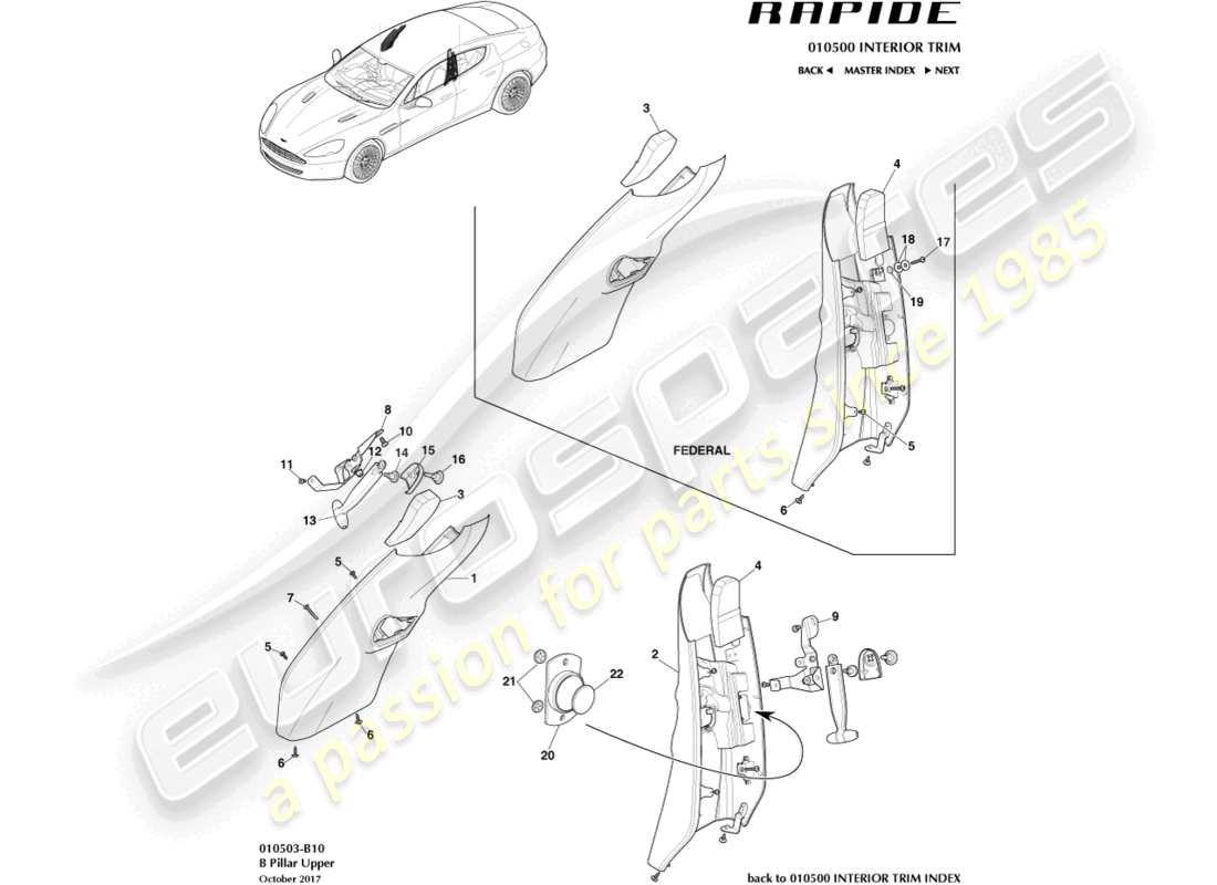 aston martin rapide (2011) teilediagramm b-säulenverkleidung