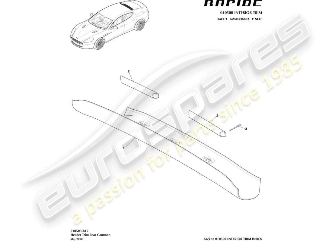 aston martin rapide (2011) teilediagramm für die hintere kopfverkleidung