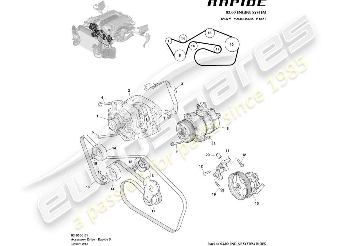 aston martin rapide (2011) teilediagramm für zusatzantrieb