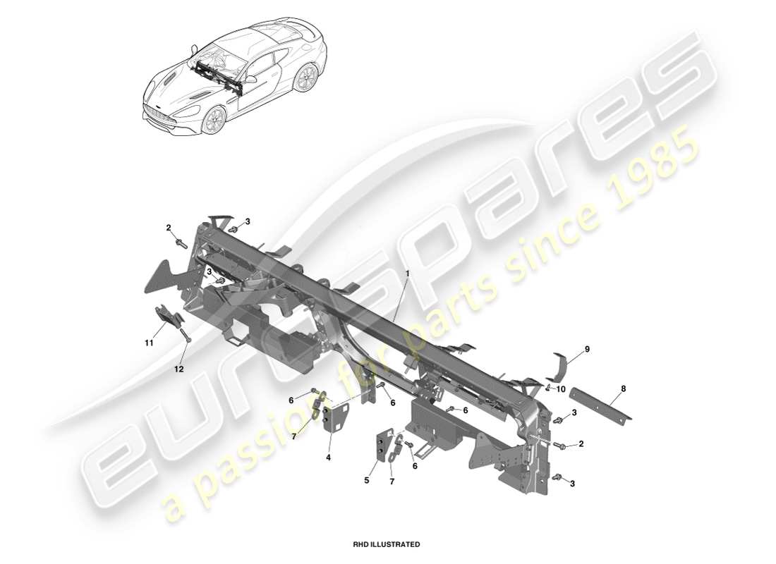 aston martin vanquish (2013) ip-querträger-teilediagramm