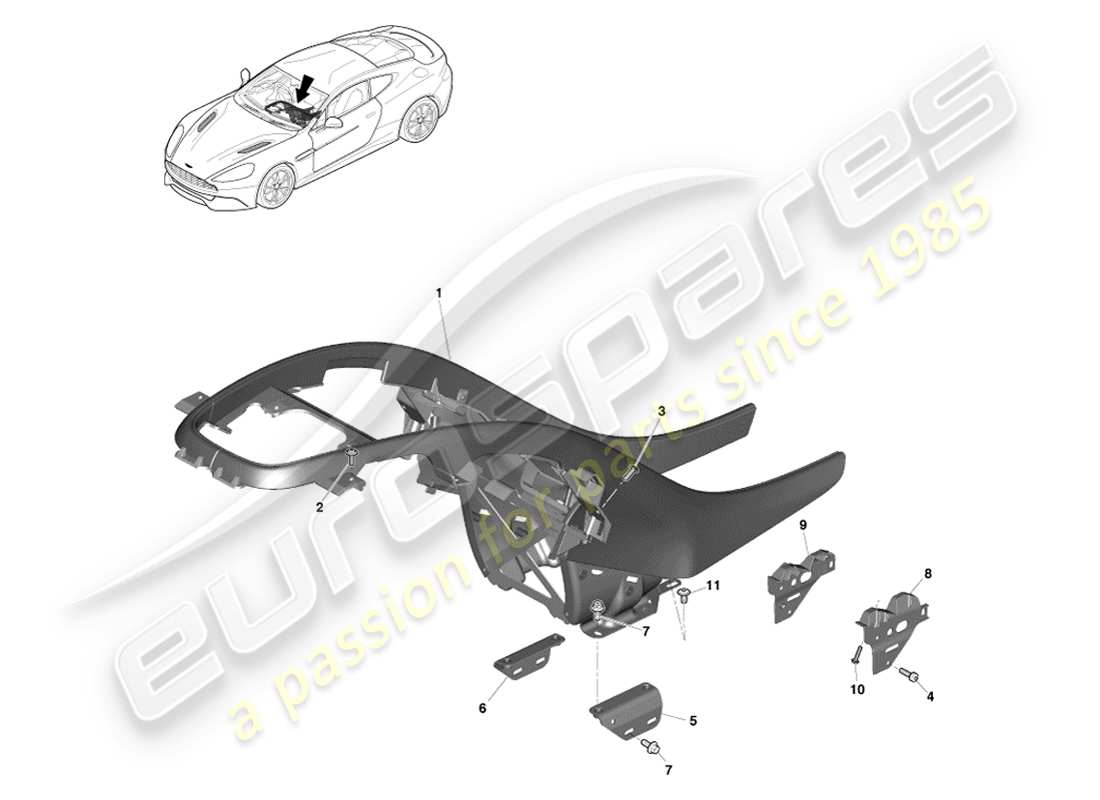aston martin vanquish (2013) teilediagramm für die mittelkonsolenform