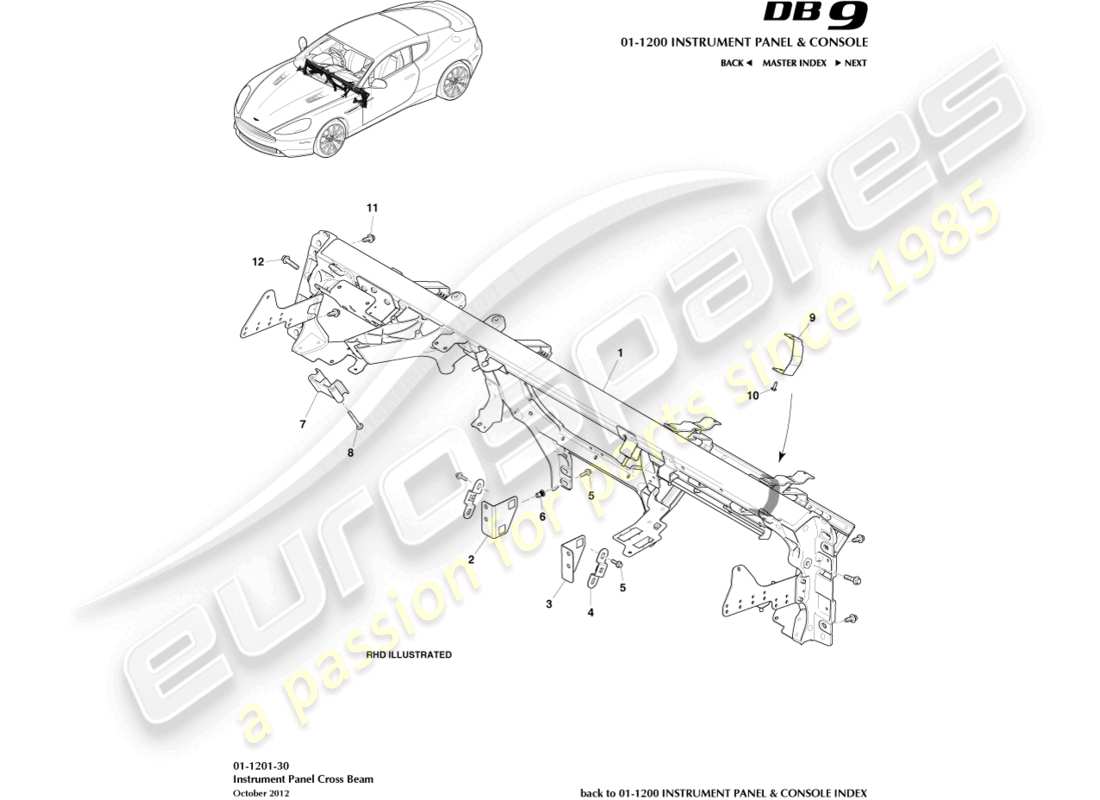 aston martin db9 (2014) ip-querträger-teilediagramm