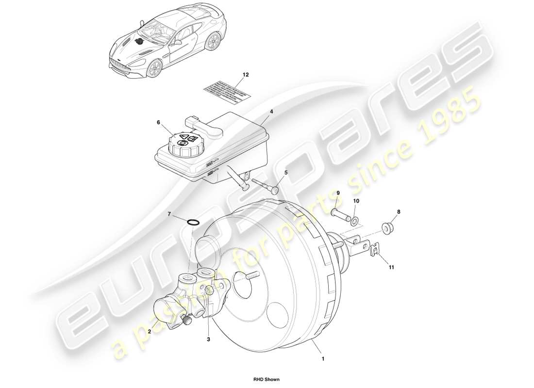 aston martin vanquish (2014) teilediagramm für hauptbremszylinder und behälter