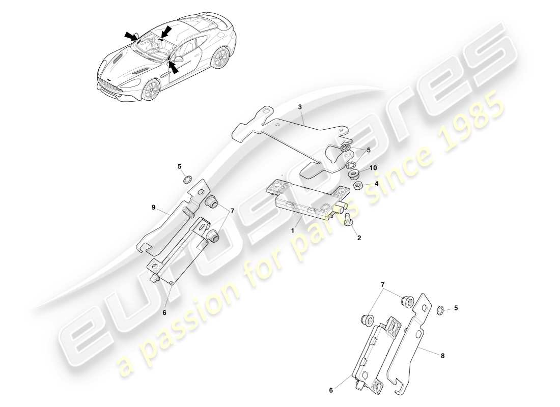 aston martin vanquish (2014) teilediagramm der radioantenne