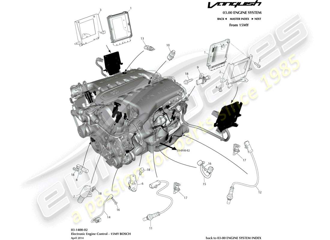 aston martin vanquish (2018) elektronische motorsteuerung, bosch teilediagramm