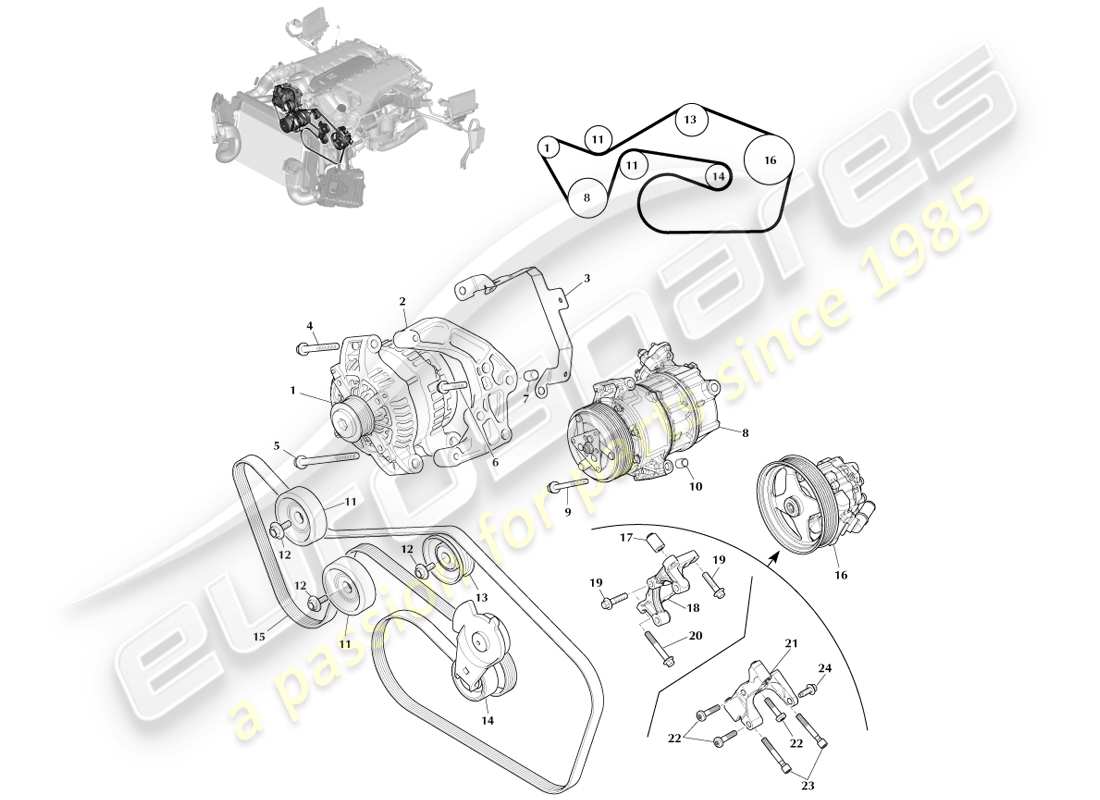 aston martin vanquish (2014) teilediagramm für zusatzantrieb