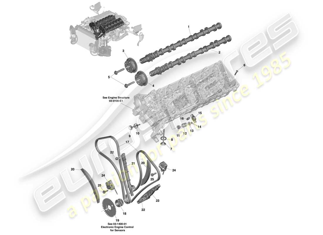 aston martin vanquish (2014) teilediagramm des ventiltriebs