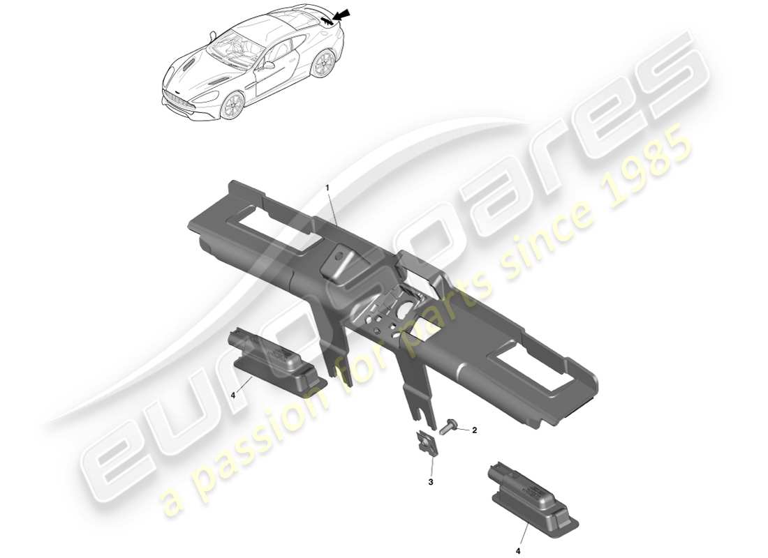 aston martin vanquish (2014) teilediagramm für kennzeichenleuchten