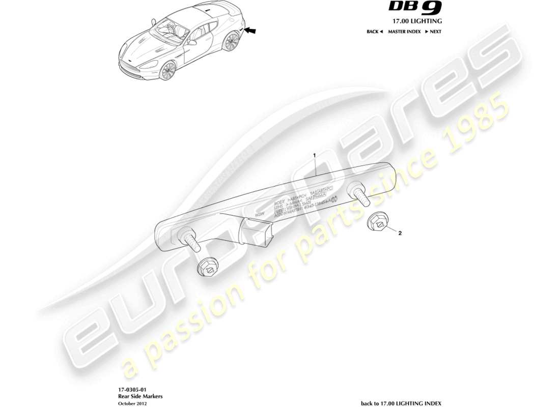 aston martin db9 (2016) teilediagramm für hintere seitenmarkierungen
