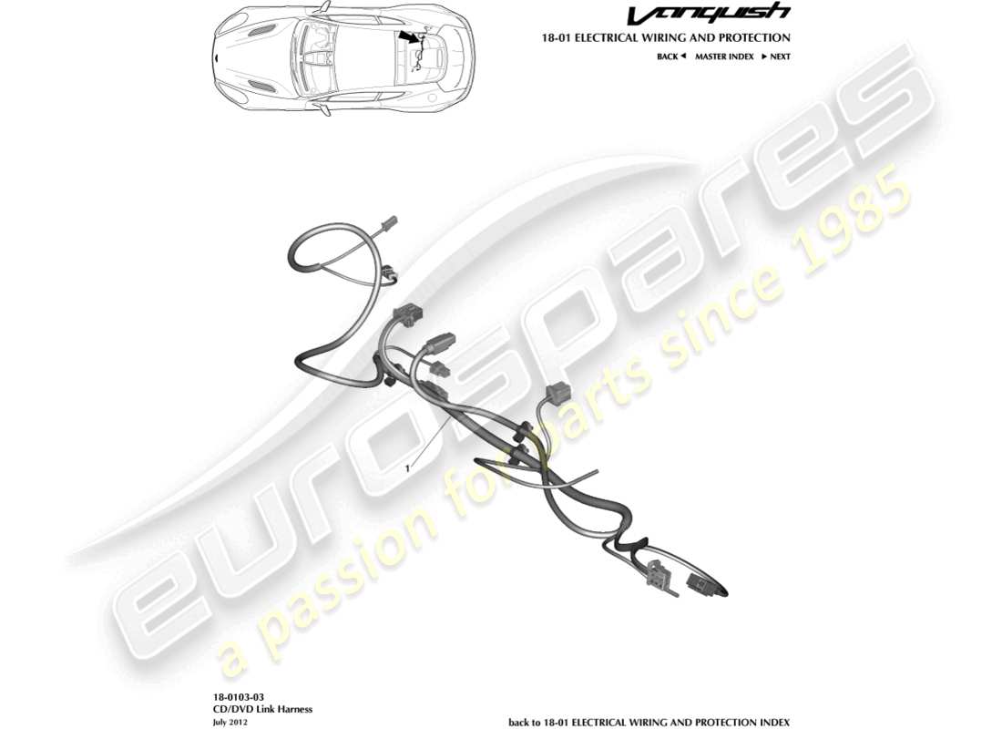 aston martin vanquish (2018) cd/dvd-link-kabelbaum teilediagramm