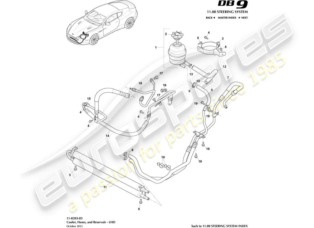 aston martin db9 (2014) pas-schläuche, lhd-ersatzteildiagramm