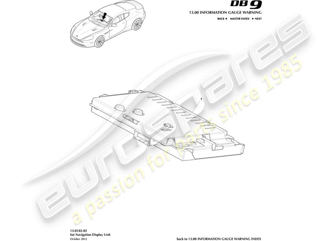 aston martin db9 (2015) teilediagramm für navigationsgerät-display