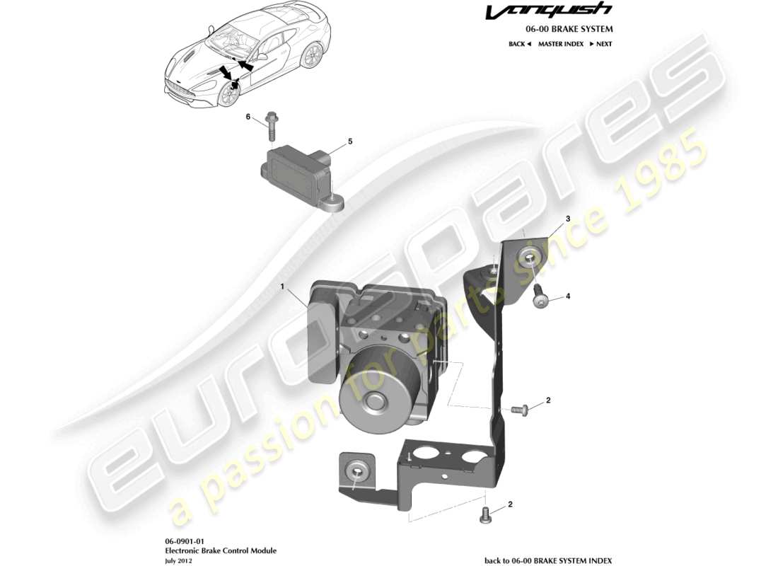 aston martin vanquish (2018) elektronisches bremsmodul teilediagramm