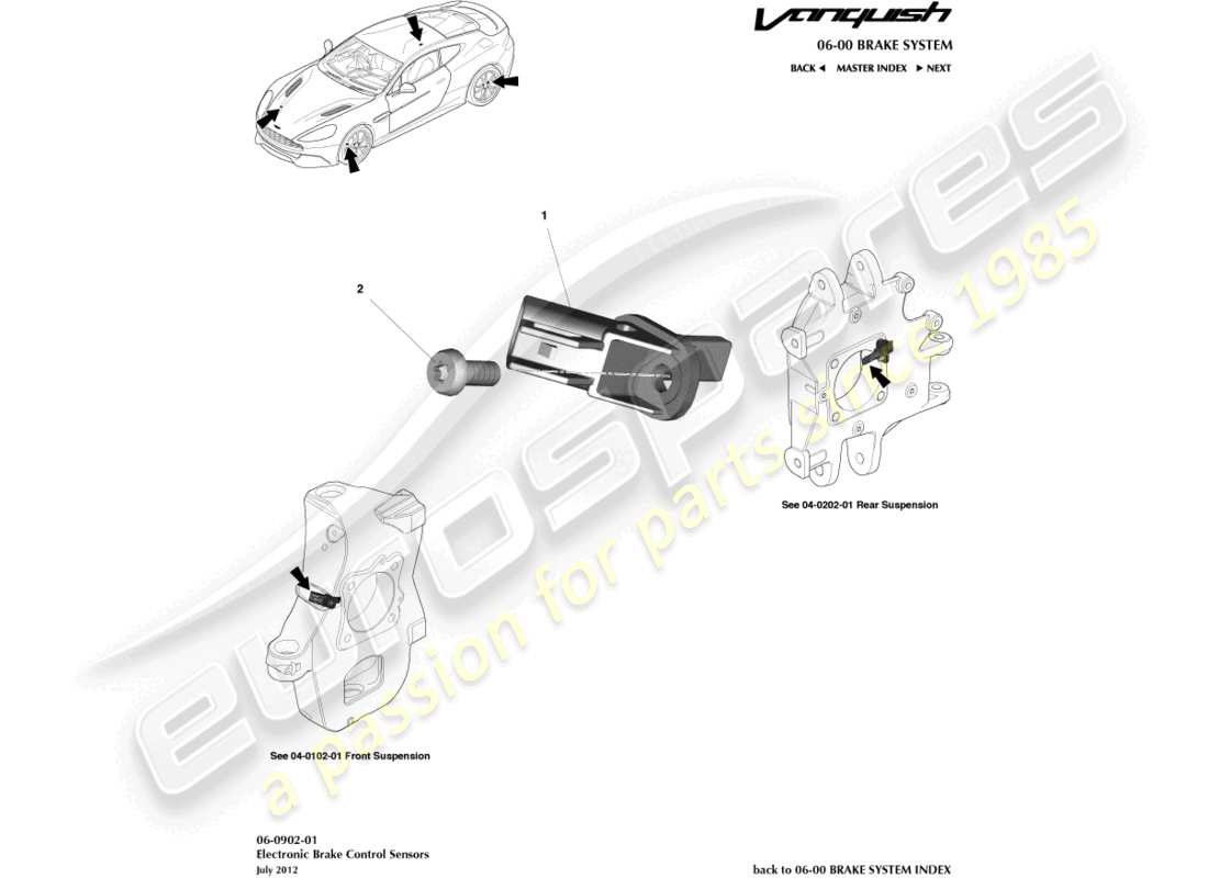 aston martin vanquish (2016) teilediagramm für raddrehzahlsensoren