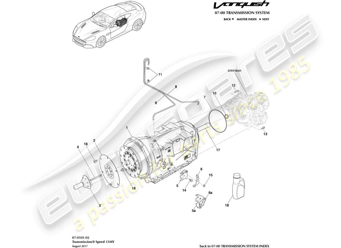aston martin vanquish (2015) getriebe, 8 spd ersatzteildiagramm