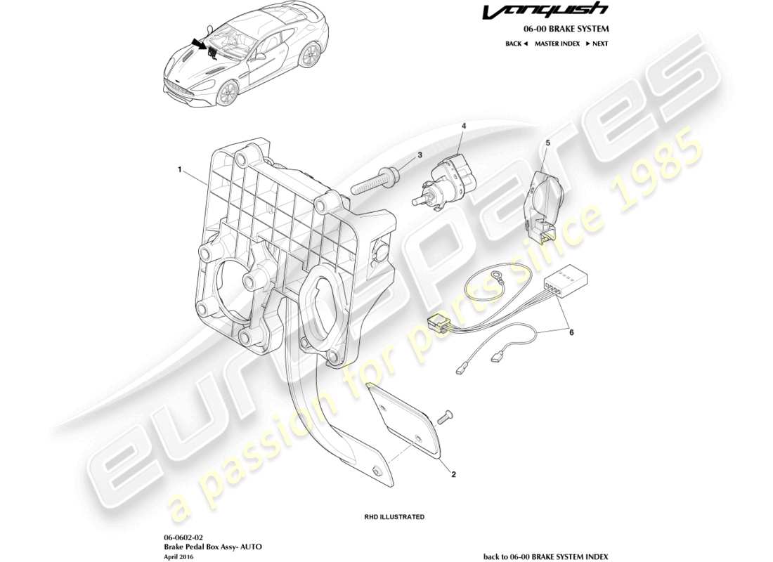 aston martin vanquish (2015) teilediagramm der bremsaktuatorbaugruppe