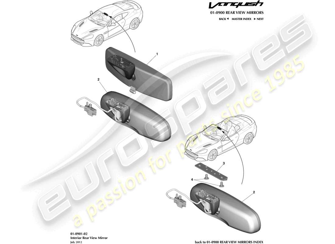 aston martin vanquish (2018) innenspiegel teilediagramm