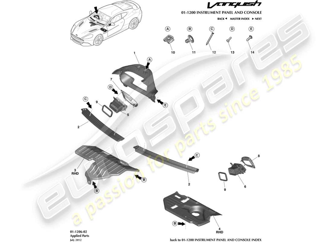 aston martin vanquish (2016) angewandte teile teilediagramm